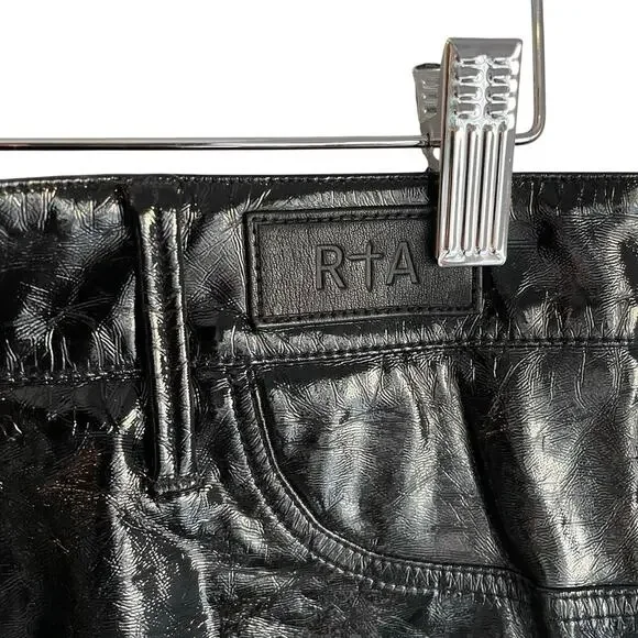 RtA Black Simone Faux Leather Denim Double Sided Mini Skirt Punk Going Out sz 2 - Picture 4 of 8